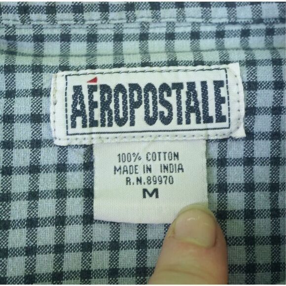 Vintage 90s Aeropostale Men’s Blue Plaid Button Up Shirt - Picture 6 of 6